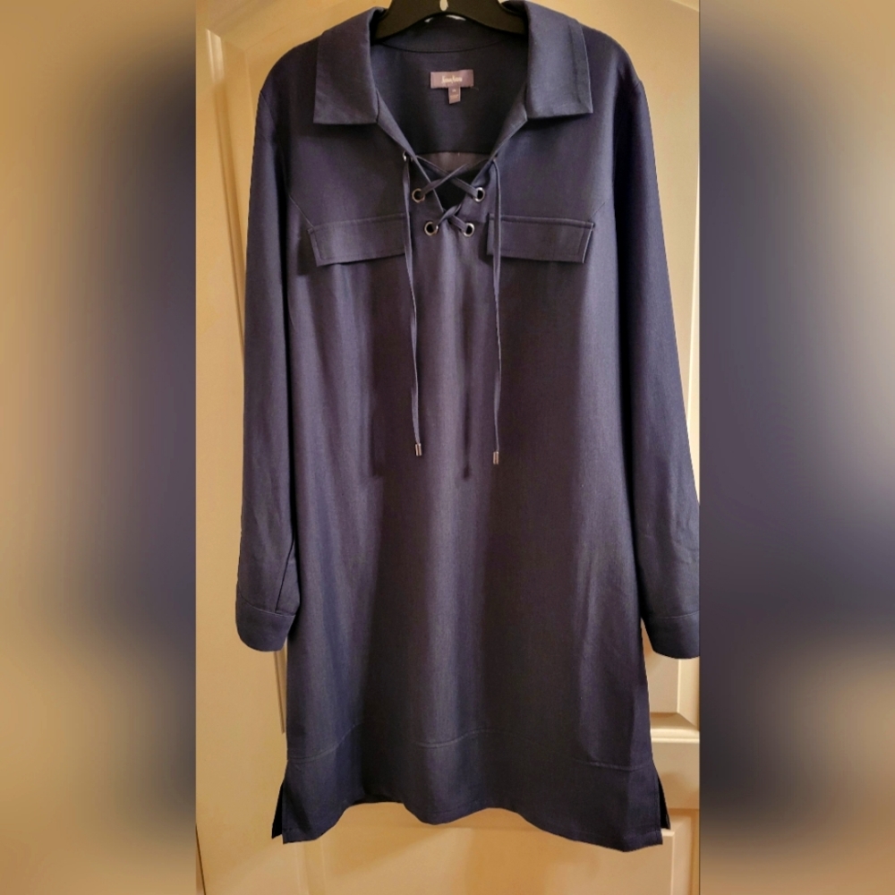 Neiman Marcus Front Self-tie Indgo Blue Size 14 Dress